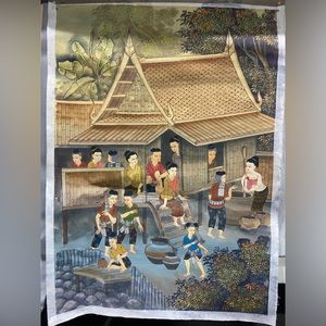 Traditional Thai Village Scene Painting